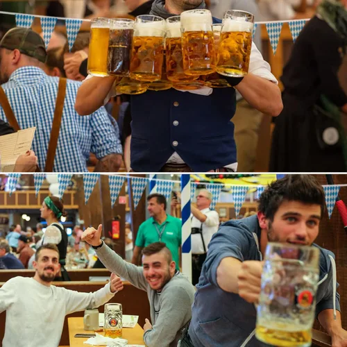 Miniatura 5 de Bandera de banderín de Oktoberfest de 150 pies – 5 paquetes de doble cara Oktoberfest bávara fiesta bávara banderas decorativas a cuadros azules