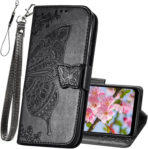 Funda protectora para Motorola Moto G Pure para teléfono, funda protectora de piel sintética en relieve de mariposa para mujer, con ranuras para
