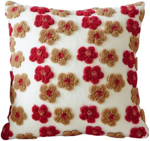 Miniatura 9 de Funda de almohada de forro polar bereber de gamuza de camelia, funda de cojín tridimensional con flores para sala de estar, sofá, oficina, Negro