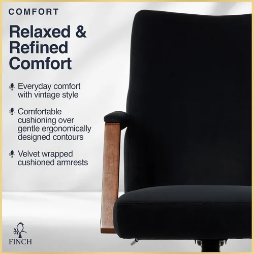 Miniatura 4 de Finch NEO ONE - Silla ejecutiva ergonómica giratoria de tela de terciopelo/madera, color negro (52304-BLK)