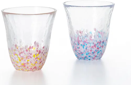 Aderia Tsugaru Vidro - Juego de vasos de color rosa, azul, Sakura Sakura, caja de regalo, fabricadas en Japón (taza de jugo)