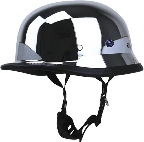 Miniatura 6 de Casco de media carcasa para motocicleta, aprobado por DOT, espejo plateado cromado, portátil, estilo alemán, casco retro para hombres y mujeres