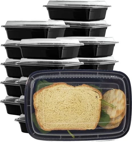 Miniatura 4 de 50 sets Rectángulo 24oz Recipientes de preparación de comidas con tapas para microondas Contenedor de comida plástico BPA libre rectángulo