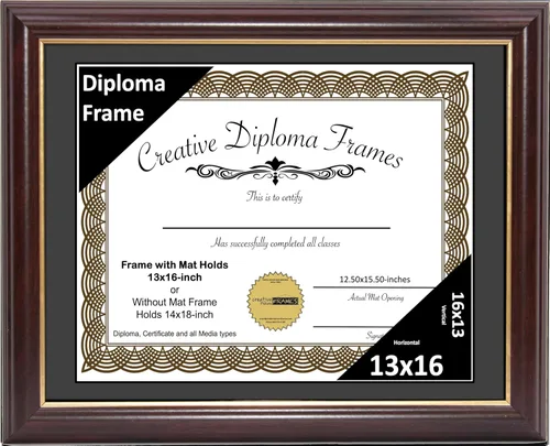 Miniatura 42 de Creative Picture Frames Marco para Diploma de Caoba con Borde Dorado de 12x16 pulgadas con Vidrio y Paspartú Negro y Colgadores de Pared Instalados