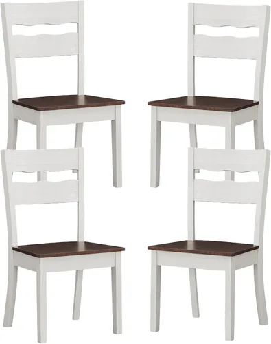 GTU Furniture Juego de 4 sillas de madera clásica de dos tonos sin brazos para cocina, comedor, color blanco, con respaldo de escalera de madera