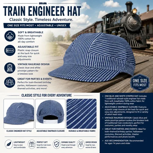 Miniatura 2 de Beistle Sombrero de ingeniero de tren? Talla única, correa de plástico ajustable, suministros de fiesta de cumpleaños de tren, disfraz de Halloween