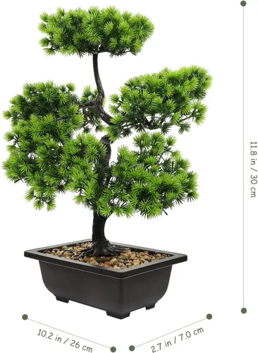 Miniatura 2 de Yardwe Árbol de pino bonsái artificial: plantas de imitación de pino en maceta, arreglos florales acogedores, decoración de Feng Shui, centros