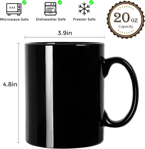 Miniatura 6 de Taza de café de cerámica extra grande de 20 oz, M017, taza de té clásica de porcelana súper grande con asa para oficina y hogar, negra
