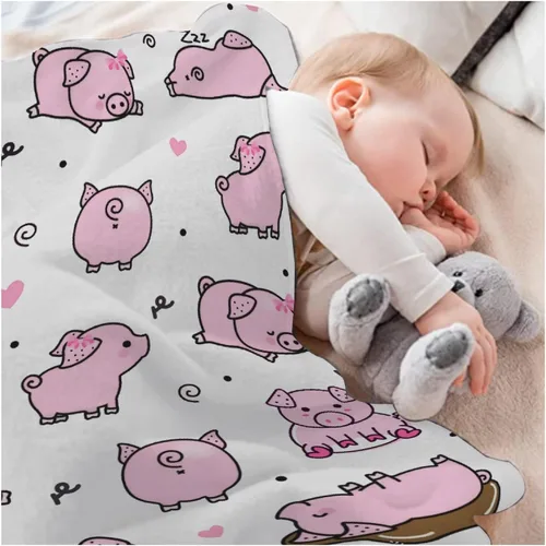 Miniatura 6 de Manta de bebé con diseño de cerdo lindo, acogedora y suave, para niños, niñas, recién nacidos, regalos de cumpleaños de Navidad, 40 x 30 pulgadas