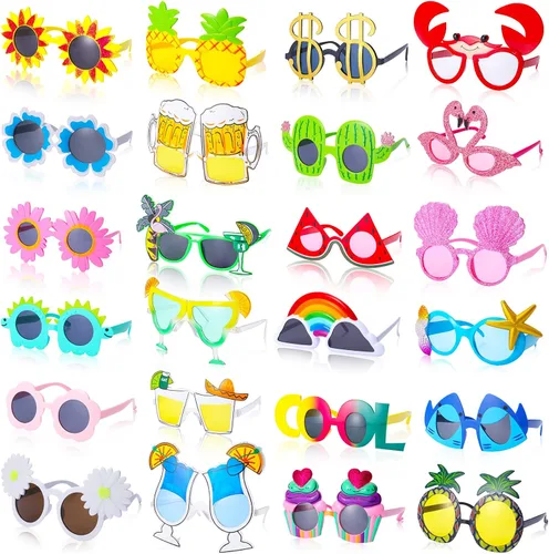 Konohan 24 pares de lentes de sol Luau para fiesta, divertidos lentes hawaianos a granel tropicales para vestido de playa, accesorios de plástico