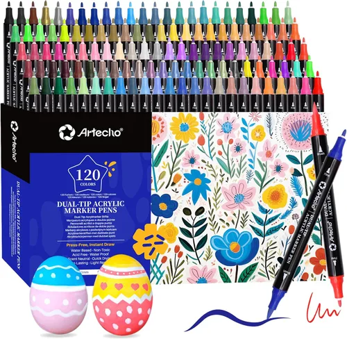 Miniatura 9 de Artecho Bolígrafos de pintura con purpurina, 12 colores acrílicos con purpurina con punta extra fina de 0.028 in para pintura de rocas, piedra