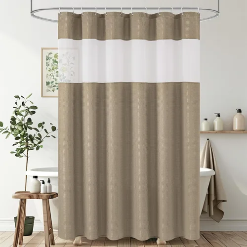 Miniatura 8 de UFRIDAY Cortina de ducha extralarga de 84 pulgadas con tejido de nido de abeja blanco y ventana con malla, cortina de baño decorativa resistente