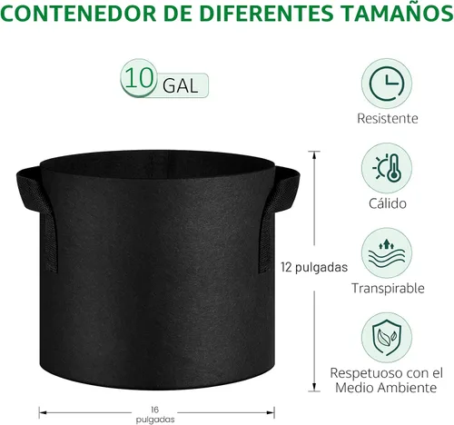 Miniatura 2 de JNYONG - Paquete de 12 bolsas de cultivo no tejidas engrosadas de 10 galones, macetas de tela de aireación con asas