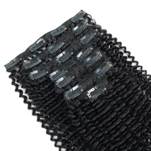 Miniatura 5 de Sassina Extensiones de Cabello Humano Rizado Afro Grueso Real con Clip 3B 4A Color Natural Invisible Sin Costuras Remi Clip Para Mujeres