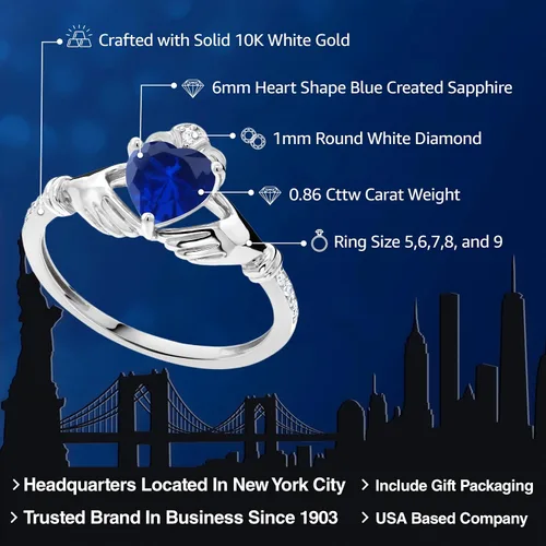 Miniatura 2 de Gem Stone King Anillo de compromiso claddagh celta irlandés de oro blanco de 10 quilates con piedra preciosa en forma de corazón de 0.236 in