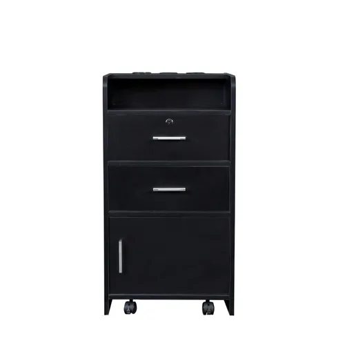 Miniatura 5 de SSLine Estación de salón moderna, soporte de piso negro, gabinete de madera para estilista, peluquería, peluquería, mesa de almacenamiento clásica