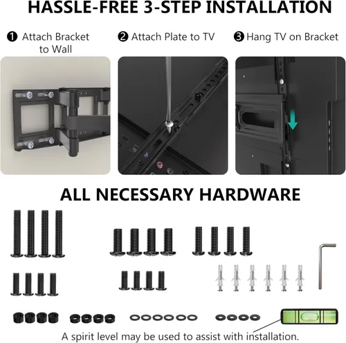 Miniatura 5 de WALI - Soporte de pared para TV de movimiento completo para televisores de 32–70 pulgadas – Montura de doble articulación con giro, inclinación