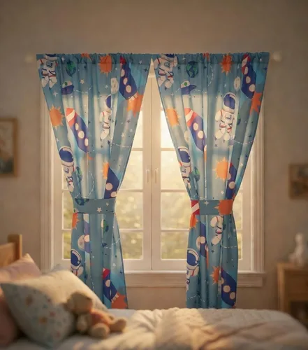 Miniatura 6 de Cortinas de sirena para dormitorio de niñas con caballitos de mar y estrella de mar; 4 cortinas temáticas de sirena para niños con 2 paneles de 82 x