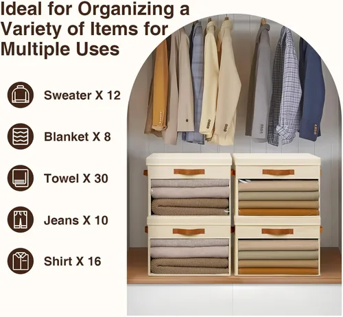 Miniatura 6 de Homsorout Contenedores de almacenamiento grandes con tapas, paquete de 3 organizadores decorativos plegables con ventanas y asas transparentes