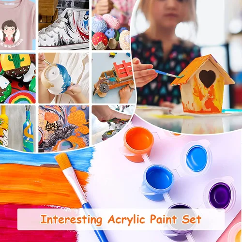 Miniatura 5 de Juego de 2 mini pintura acrílica, 12 colores, tiras de pintura acrílica para adultos, kit de pintura de 28 piezas, almacenamiento de tiras