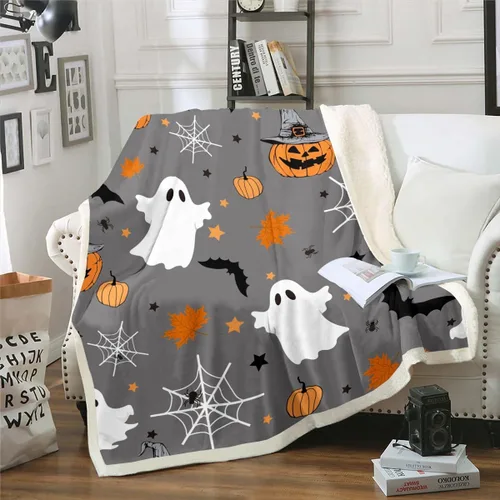 Miniatura 9 de Erosebridal Manta gótica de murciélagos de Halloween, manta de forro polar blanco y negro de 40 x 50 pulgadas, silueta vintage para niños, sombras