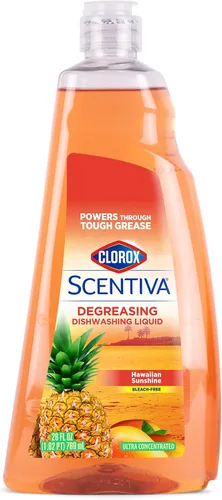 Clorox Scentiva - Jabón líquido para platos, aroma Hawaiian Sunshine, detergente ultraconcentrado para lavar platos que corta la grasa y aborda los