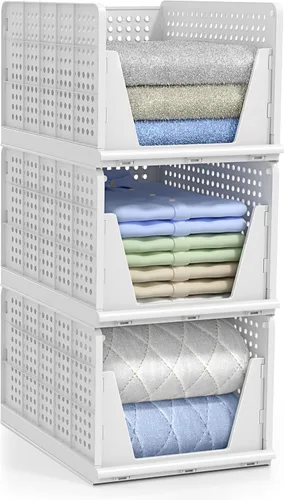 Sorbus Paquete de 3 Organizadores Plegables de Estante de Armario para Ropa - Versátiles Cestas de Almacenamiento Apilables para Armario, Baño,