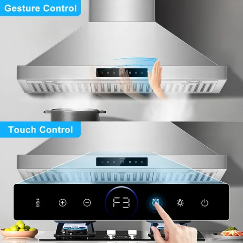 Miniatura 3 de Campana extractora de pared de 36 pulgadas, 1200 CFM con control de gestos y táctil de 4 velocidades, campanas de ventilación de cocina con Montaje