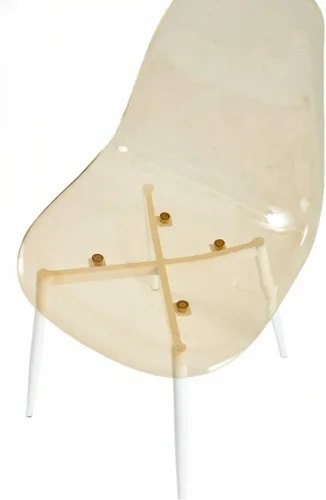 Miniatura 5 de Juego de 4 sillas de comedor amarillas transparentes, asiento moderno minimalista de plástico PP transparente con patas de metal para cocina y sala