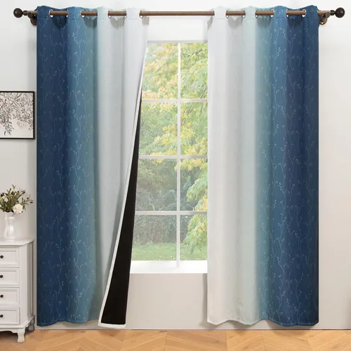 ColorBird Cortinas opacas de 84 pulgadas de largo, juego de 2 paneles florales degradados con aislamiento térmico para ventana, patrón moderno,