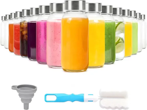 Miniatura 10 de Luxfuel Botellas de vidrio transparente de 24 onzas con tapas, botellas de agua de vidrio reutilizables con tapa de acero inoxidable para jugos