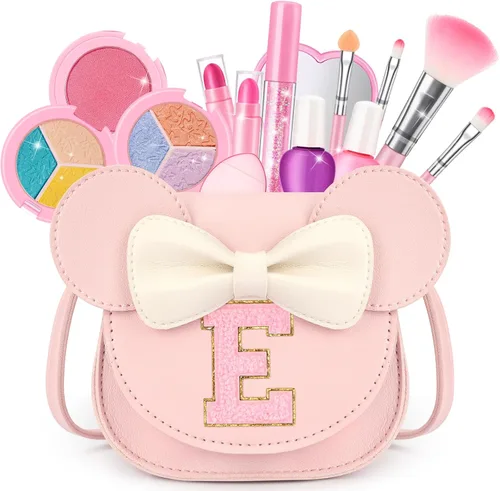 Miniatura 38 de Kit de maquillaje para niñas – Juego de maquillaje lavable real de 15 piezas – Cosmético no tóxico para niños pequeños con bolso de letras – Regalos