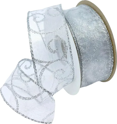 Miniatura 10 de Morex Ribbon Cintas transparentes con purpurina con espiral, cinta navideña para manualidades y decoraciones de Navidad, envoltura de regalos, 1.5