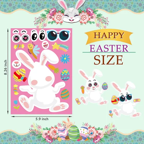 Miniatura 3 de 36 Hojas de Pegatinas de Pascua para Niños, Relleno para Cesta de Pascua, Pegatinas para Hacer Caras, Crea tus Propias Pegatinas de Animales