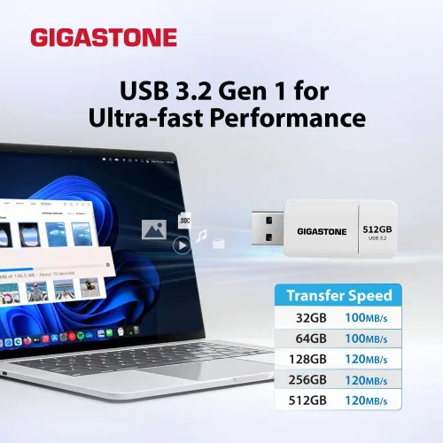 Miniatura 2 de GIGASTONE Unidad flash de 64 GB, Z60 USB 3.2 Gen 1, 100 MB/s ultrarrápida, diseño deslizante retráctil sin tapa, almacenamiento de datos, copia