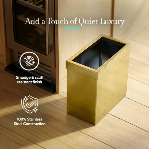 Miniatura 6 de Gatco Cubo de basura rectangular moderno, latón cepillado, cubo de basura de acero inoxidable con tapa extraíble, a prueba de fugas, capacidad de 3