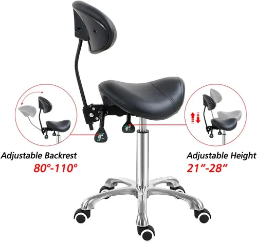 Miniatura 4 de Antlu Silla de Sillín con Respaldo Ergonómico, Silla de Esteticista para Salón, Tatuaje, Spa, Clínica Dental Médica (con Respaldo, Negro)
