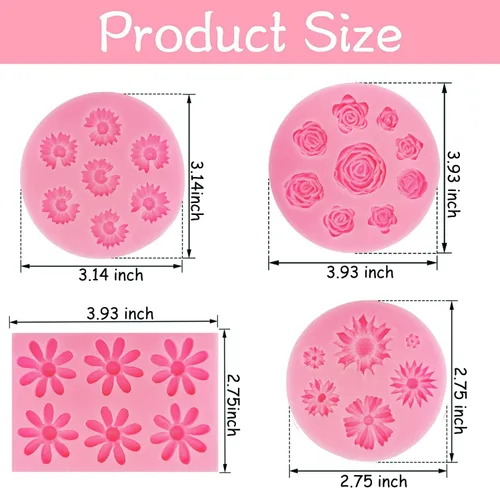 Miniatura 4 de 4 Piezas Moldes de Silicona de Flores Rosa Moldes de Silicona de Margarita Crisantemo Formas de Flores Pequeñas Moldes de Fondant Pastel Chocolate