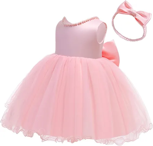 Miniatura 2 de 6M-6T - Vestido de bebé para niñas, vestido de encaje sin espalda, vestido de princesa formal para niños pequeños