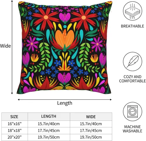 Miniatura 4 de Paquete de 2 fundas de almohada mexicanas de 18 x 18 pulgadas para almohadas de sofá, decoración del Día de los Muertos Día de los Muertos Cinco