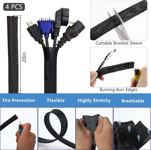 Miniatura 3 de ELII Kit de gestión de cables de 328 piezas, 8 soportes magnéticos para cables, 69 clips adhesivos para cables, 4 fundas para cables divididas, 22