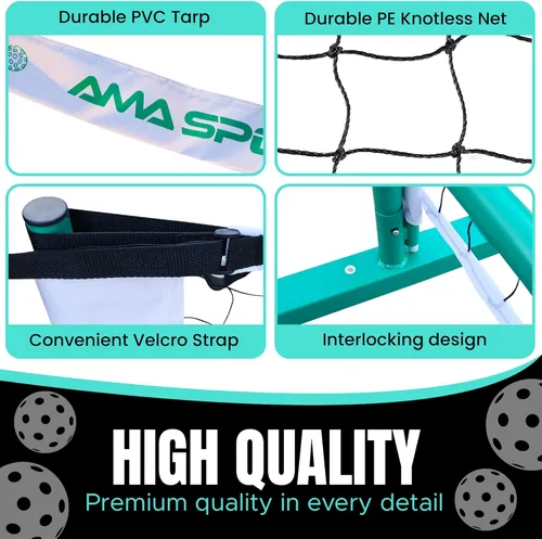 Miniatura 4 de AMA SPORT Sistema de red de pickleball portátil de tamaño regulador de 22 pies para interiores y exteriores, diseñado para todas las condiciones