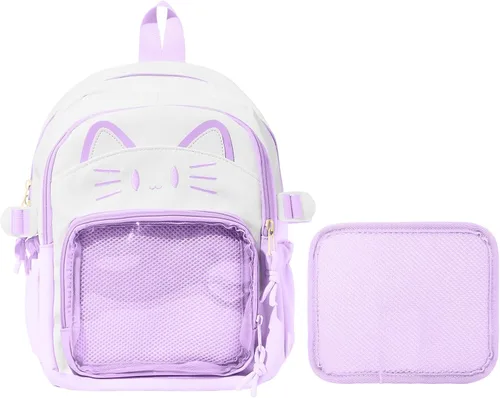 Miniatura 12 de Bolsa Kawaii Cat Ita, bolso con pines, bolsa con inserto, para uso diario y cosplay, nailon, Negro-blanco, Pequeño, Kawaii