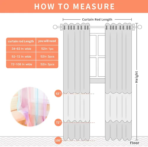 Miniatura 6 de XiDi Cortinas traslúcidas degradadas para decoración de habitación de niñas, cortinas traslúcidas para dormitorio, sala de estar, cortinas Rosa Azul
