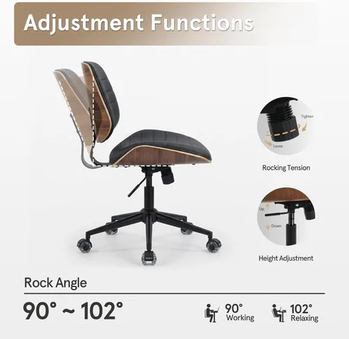 Miniatura 7 de Sytopia Silla de escritorio pequeña para oficina en casa, silla de oficina giratoria de altura ajustable, sin brazos, silla moderna de mediados