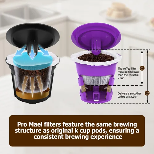 Miniatura 5 de Pro Mael Filtros de café desechables K Cup de papel para cafeteras Keurig de una sola porción 1.0 y 2.0, uso con cápsulas reutilizables K Cup