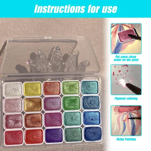 Miniatura 4 de Juego de pintura de acuarela de 20 colores, mini pintura de acuarela que cambia de color 2026, juego de pinturas de acuarela metálicas, caja