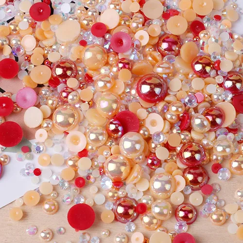 Miniatura 13 de Perlas planas y diamantes de imitación de 2.12 oz, 2200 unidades de diamantes de imitación de resina de color AB de tamaño mixto de 3 a 0.394 in