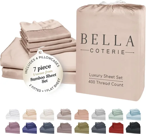 Miniatura 91 de Bella Coterie - Juego de sábanas de lujo de viscosa de bambú para cama tamaño split king 2 sábanas ajustadas para camas Sleep Number y camas 06