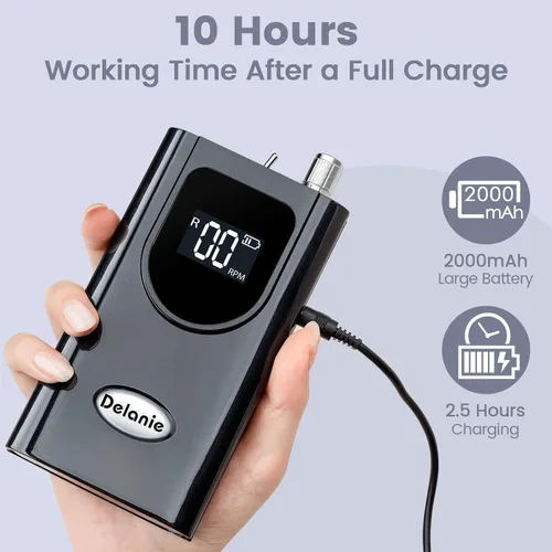 Miniatura 4 de Delanie Taladro de Uñas Profesional de Alto Torque 35000 RPM Recargable Portátil Eléctrico Lima de Uñas para Acrílico y Gel con Puntas para Negro